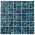 Glossy sea blue glass mosaic tile sheet with uniform square tiles for wall and floor