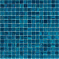 Glossy skobeloff green 12x12 glass mosaic tiles with varied blue-green shades for walls and floors