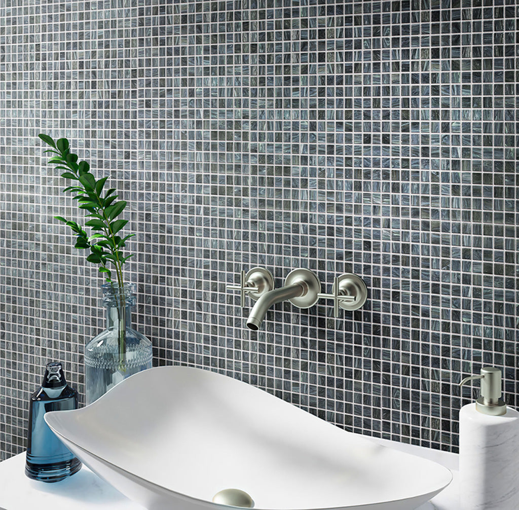 Cadet Gray Glossy Glass Mosaic Tile