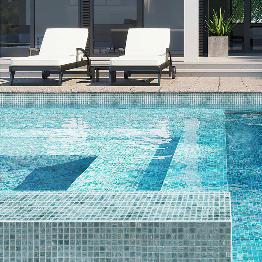 Pool Blue 12x12 Glossy Uniform Square Glass Mosaic Tile (20 pack, 20 sq ...