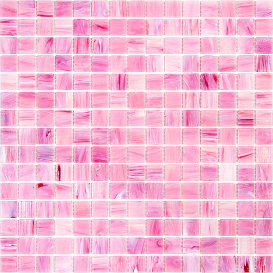 glossy light red glass mosaic tiles with uniform square pattern in 12x12 sheet