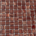 Glossy fire brick red square glass mosaic tiles with metallic shimmer and varied warm tones