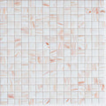 Glossy coconut white 12x12 glass mosaic tile with swirled terracotta and white marble pattern