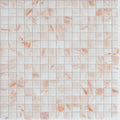 Glossy bone white 12x12 glass mosaic tile with subtle pink brushstroke accents in square pattern