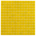 canary yellow glossy square glass mosaic tiles arranged in a 12x12 sheet for vibrant home decor