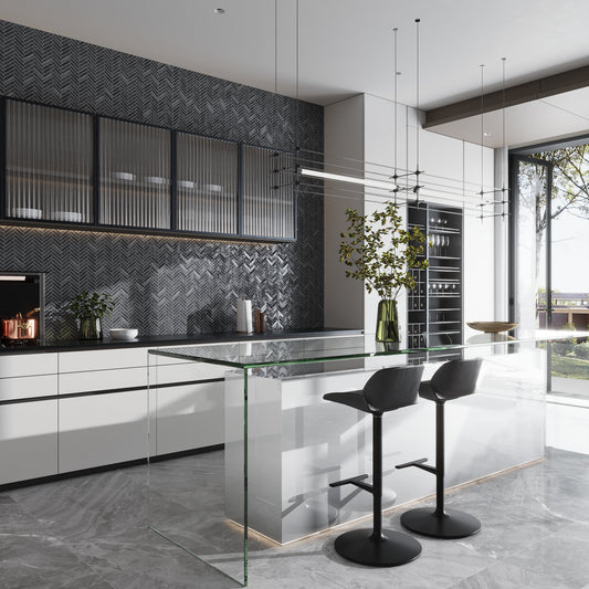 Sample-Steel Black 11x11 Matte Porcelain Herringbone Mosaic Tile (5.88 sq ft/case, 7-Pack)