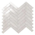 white 11x11 matte porcelain herringbone mosaic tile sheet with subtle texture and grout lines