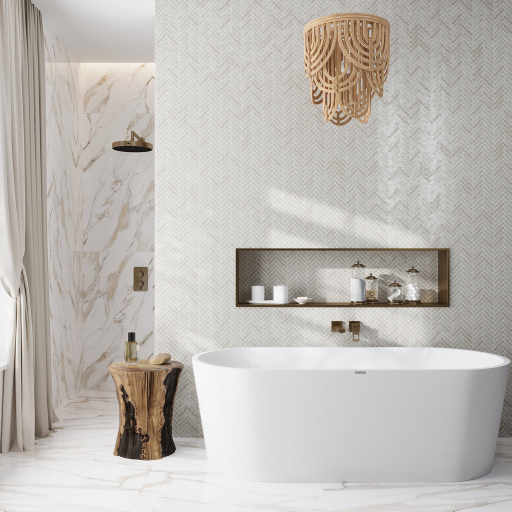 Sample - White 11x11 Matte Porcelain Herringbone Mosaic Tile (5.88 sq ft/case, 7-Pack)