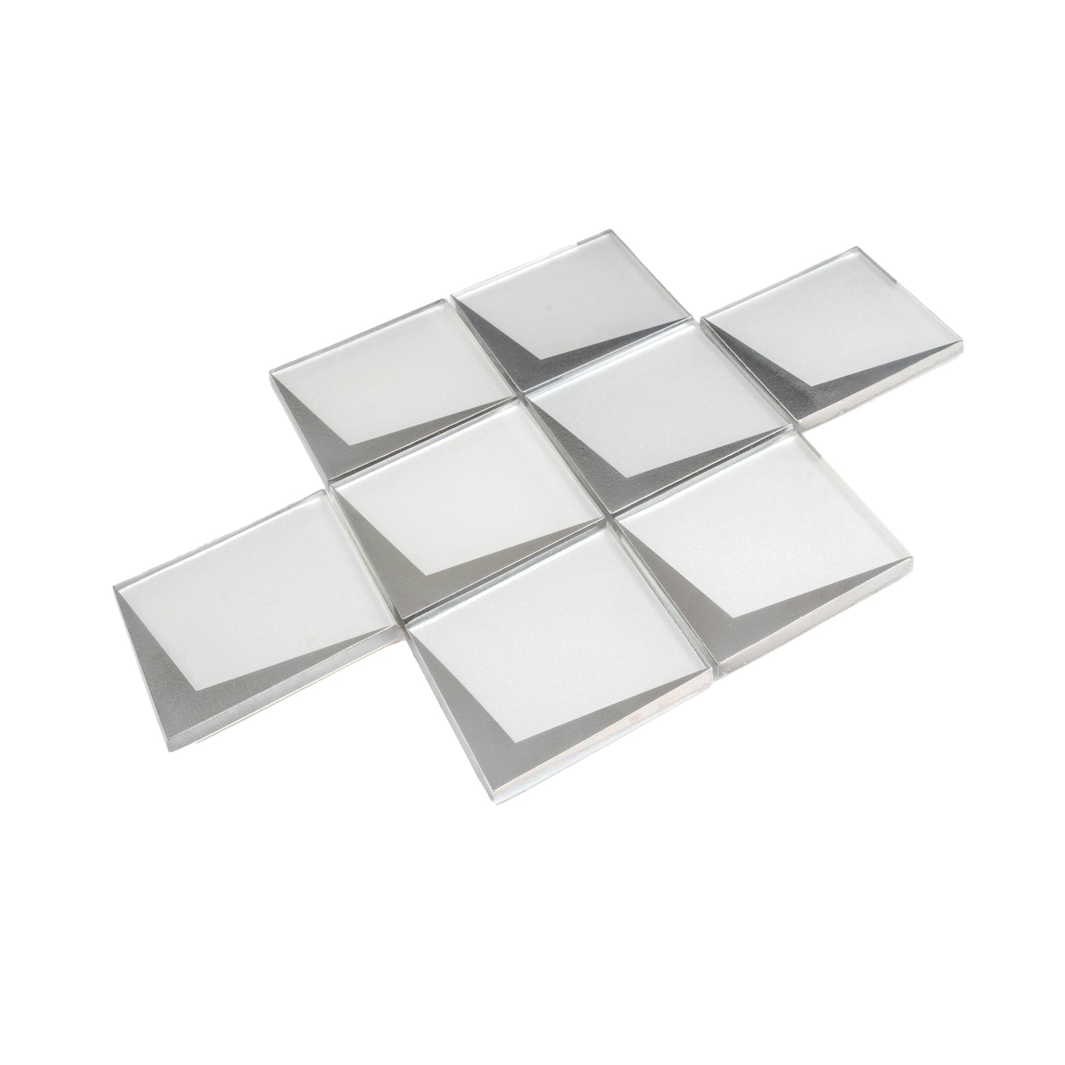 Solace 12x9 White Metallic Silver Glass Mosaic Diamond Wall Tile (5 Pack, 3.91 sq ft/case) - Sample