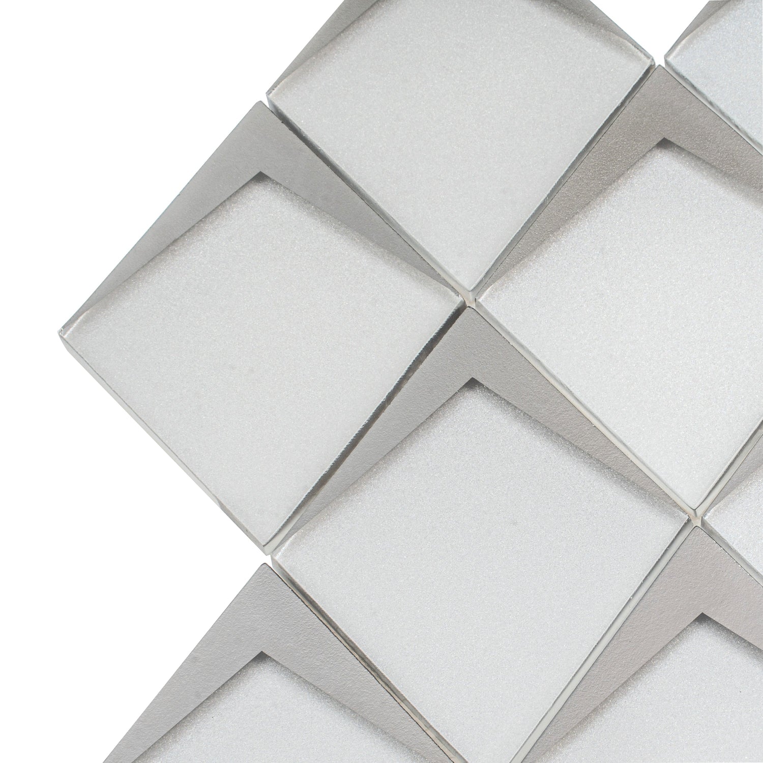 Solace 12x9 White Metallic Silver Glass Mosaic Diamond Wall Tile (5 Pack, 3.91 sq ft/case) - Sample