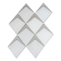 White metallic silver glass mosaic tiles in 12x9 inch diamond shape with matte finish