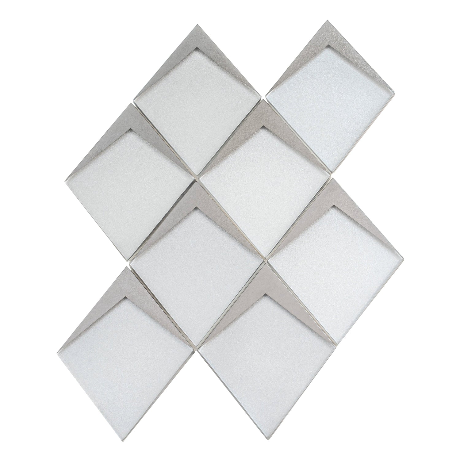 Solace 12x9 White Metallic Silver Glass Mosaic Diamond Wall Tile (5 Pack, 3.91 sq ft/case) - Sample