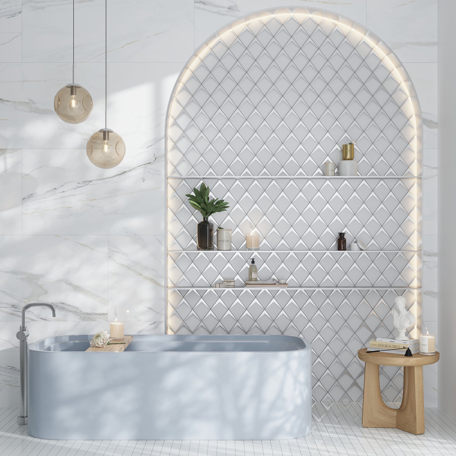 White Metallic Silver 12x9 Matte Diamond Glass Mosaic Tile (5 pack, 3.91 sq ft/case)