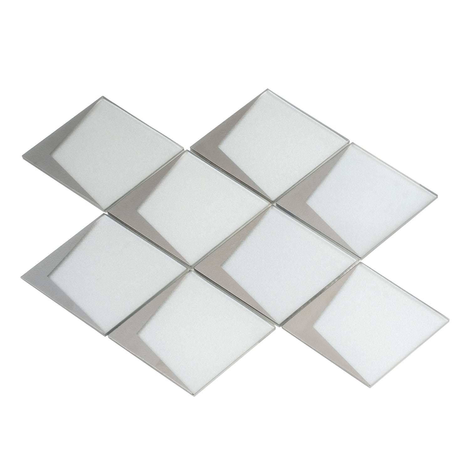 Solace 12x9 White Metallic Silver Glass Mosaic Diamond Wall Tile (5 Pack, 3.91 sq ft/case) - Sample