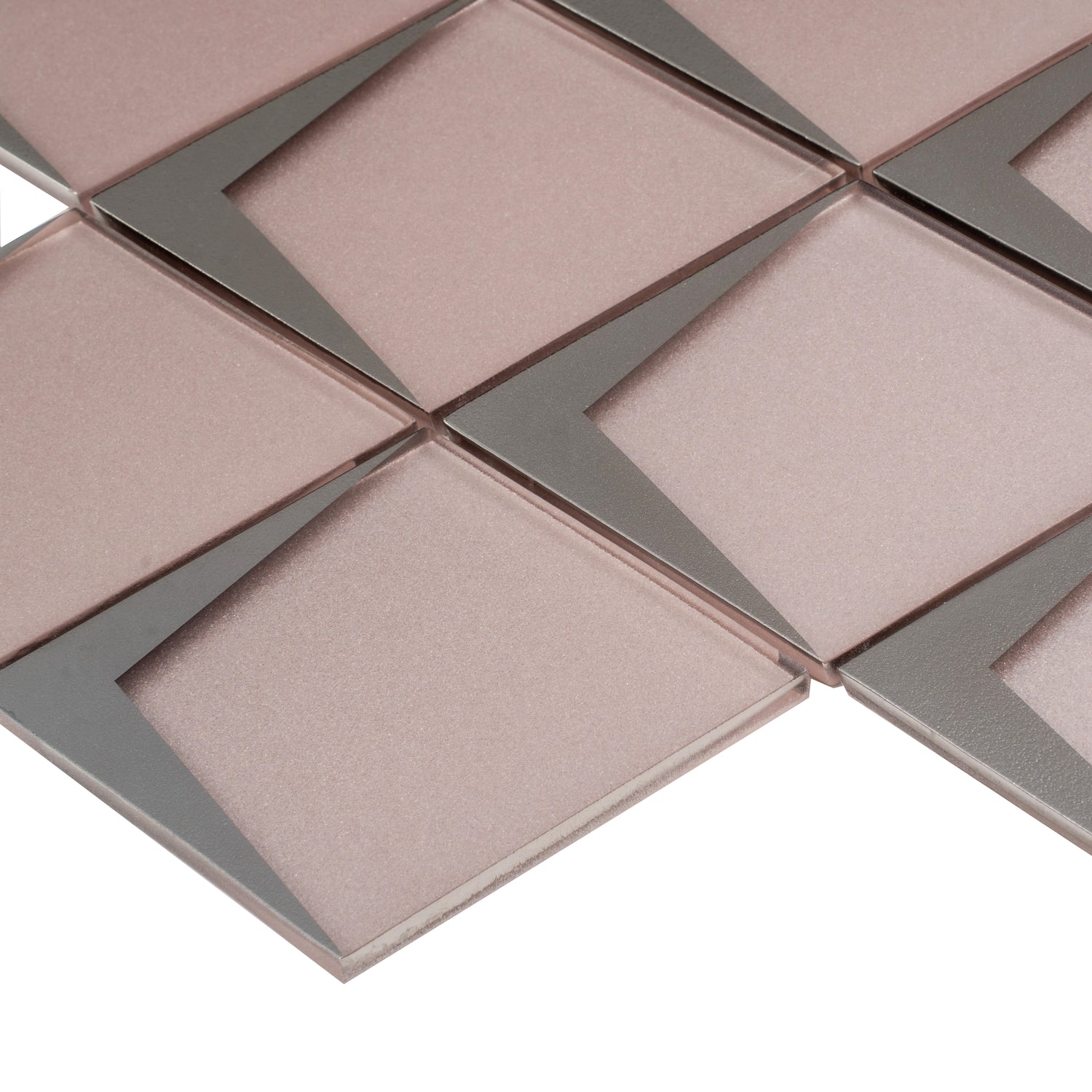 Pink Metallic Silver 12x9 Matte Diamond Glass Mosaic Tile (5 pack, 3.91 sq ft/case)