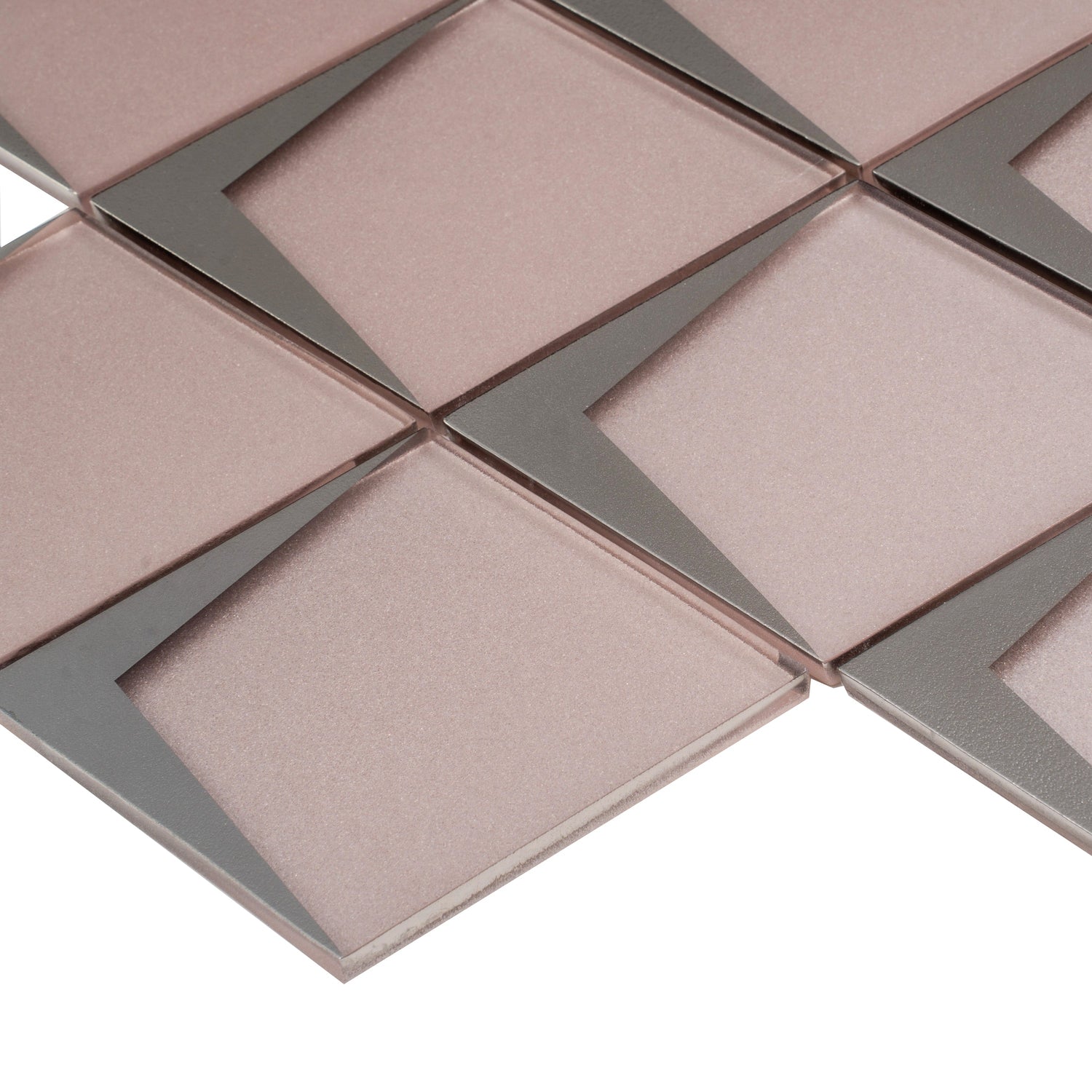 Solace 12x9 Pink Metallic Silver Glass Mosaic Diamond Wall Tile (5 Pack, 3.91 sq ft/case) - Sample