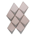 Pink metallic silver diamond-shaped glass mosaic tiles with matte finish in cluster pattern