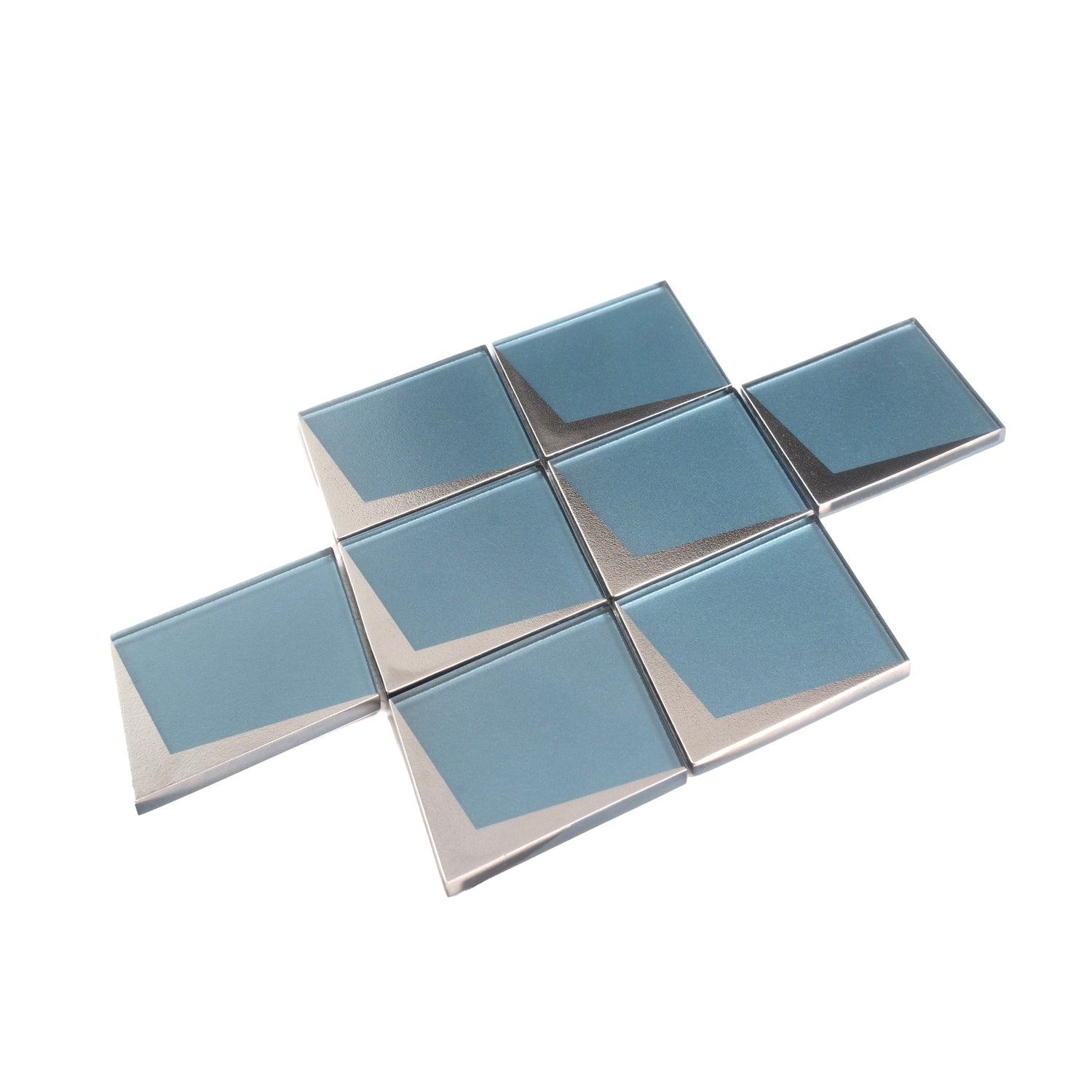 Solace 12x9 Blue Metallic Silver Glass Mosaic Diamond Wall Tile (5 Pack, 3.91 sq ft/case) - Sample