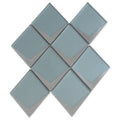 green metallic silver glass mosaic tiles in diamond shape with matte finish arranged in a pattern