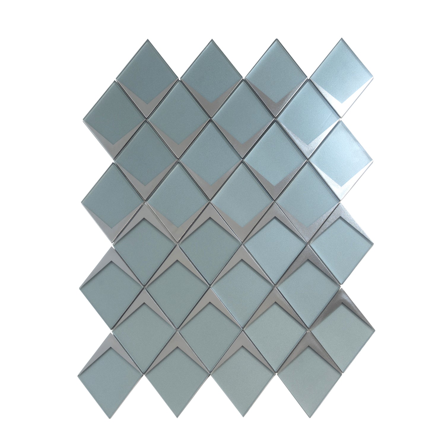 Solace 12x9 Green Metallic Silver Glass Mosaic Diamond Wall Tile (5 Pack, 3.91 sq ft/case) - Sample