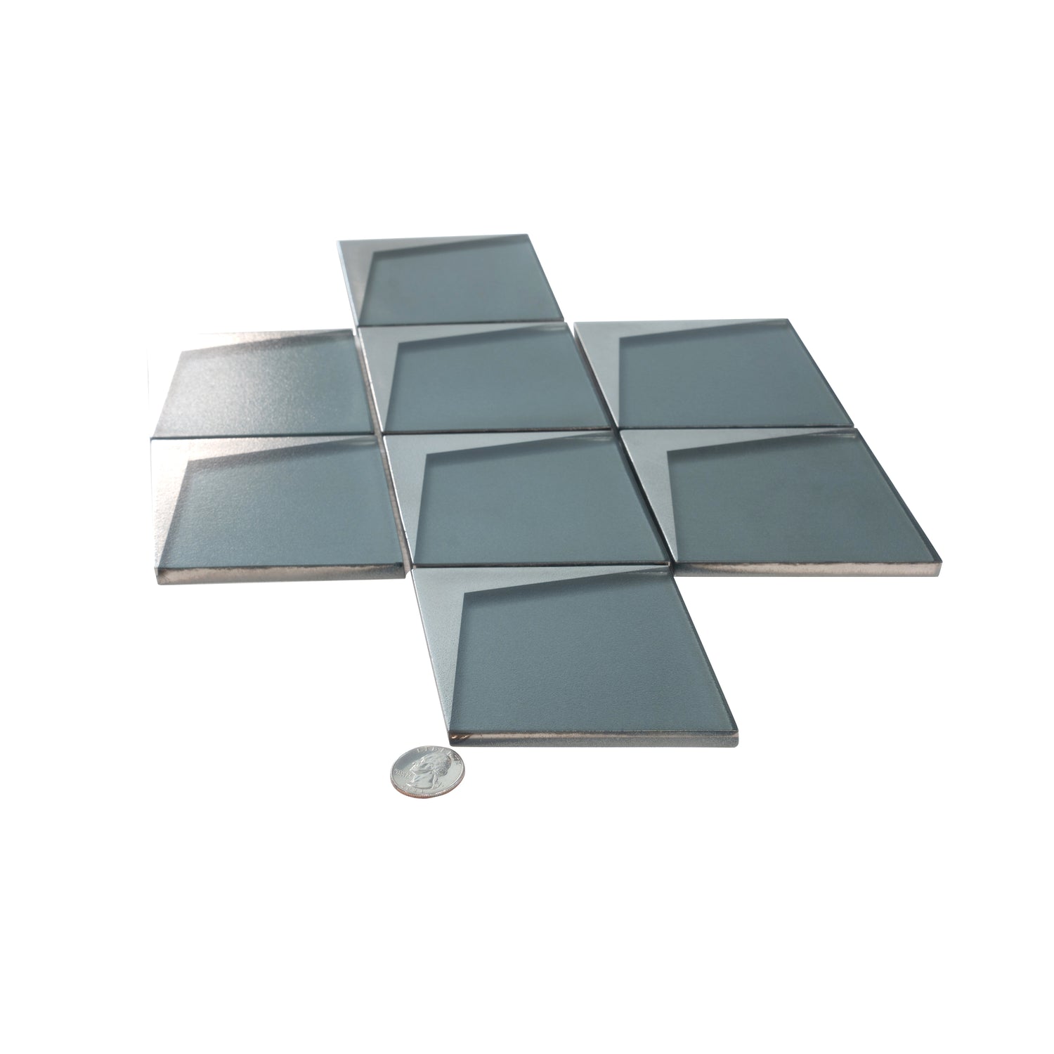Solace 12x9 Green Metallic Silver Glass Mosaic Diamond Wall Tile (5 Pack, 3.91 sq ft/case) - Sample