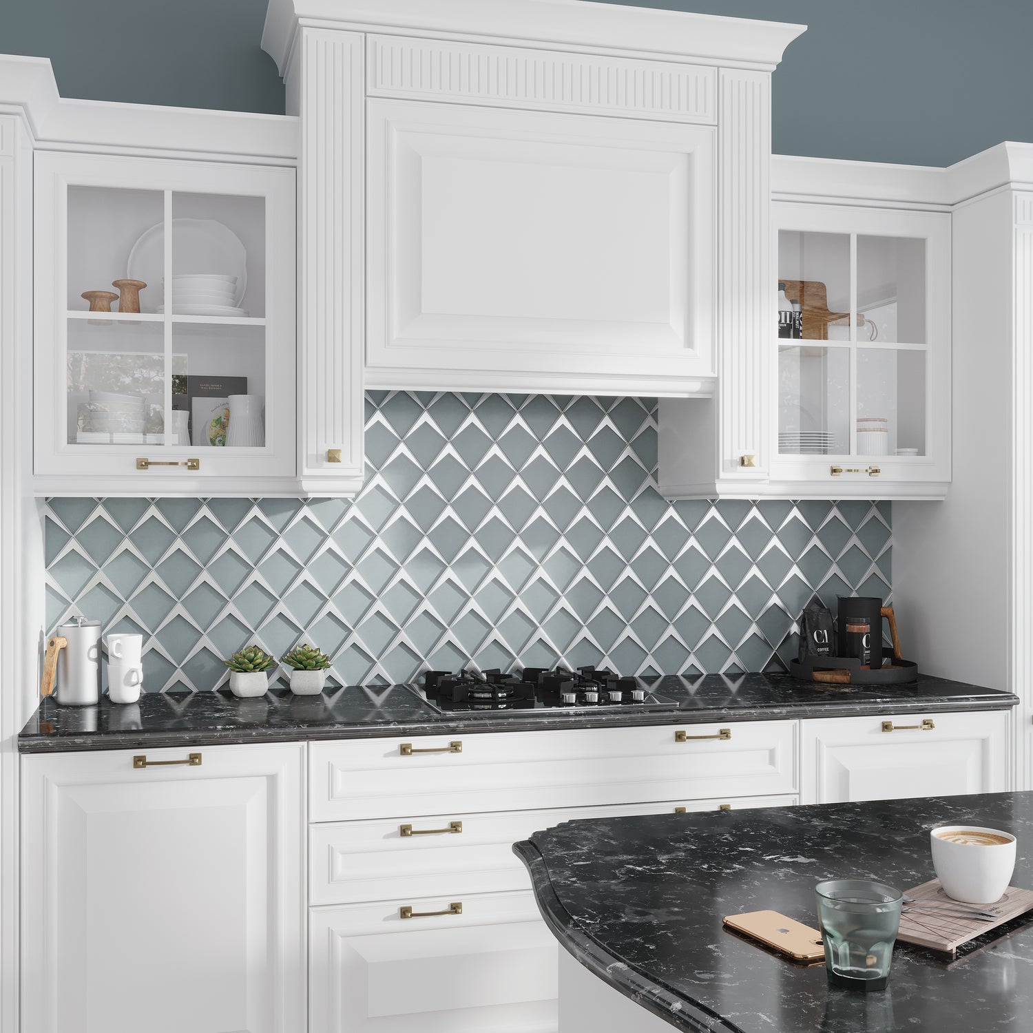 Green Metallic Silver 12x9 Matte Diamond Glass Mosaic Tile (5 pack, 3.91 sq ft/case)