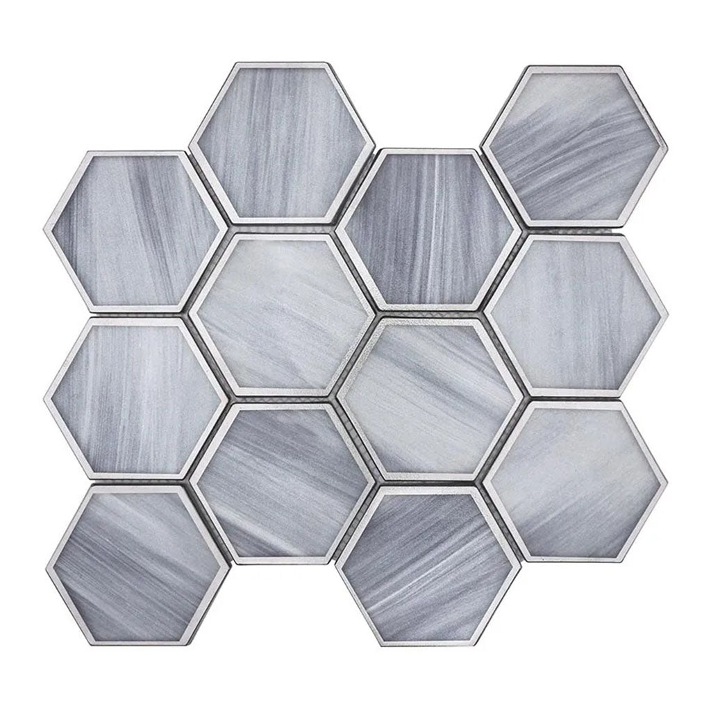 Solace 10.5 in. x 9 in. Matte Soft Silver Gray Glass Mosaic Hexagon Wall and Floor Tile (3.28 sq ft/case) - 5 Pack