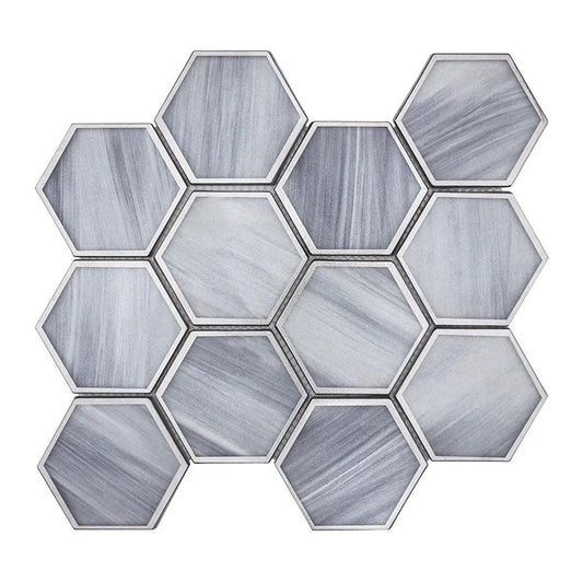 Soft Silver Gray 9x10 Matte Hexagon Glass Mosaic Tile (5 pack, 3.28 sq ft/case) - Sample