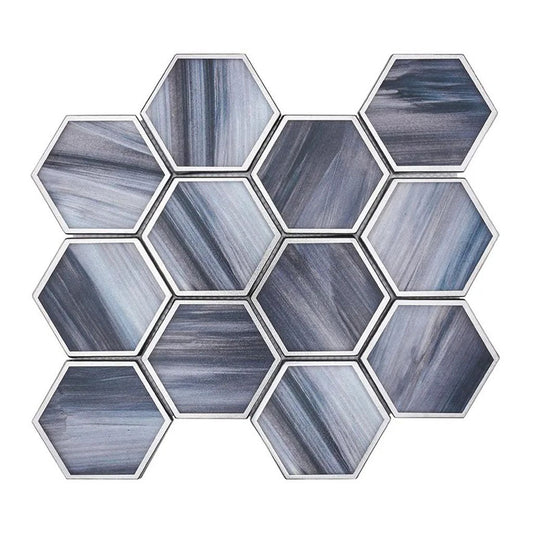 Silver Midnight Blue 9x10 Matte Hexagon Glass Mosaic Tile (5 pack, 3.28 sq ft/case) - Sample