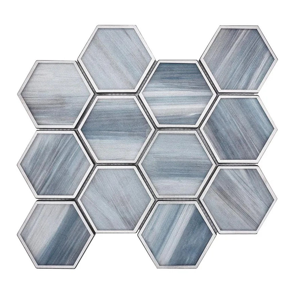 Solace 10.5 in. x 9 in. Matte Light Frost Blue Glass Mosaic Hexagon Wall and Floor Tile (3.28 sq ft/case) - 5 Pack