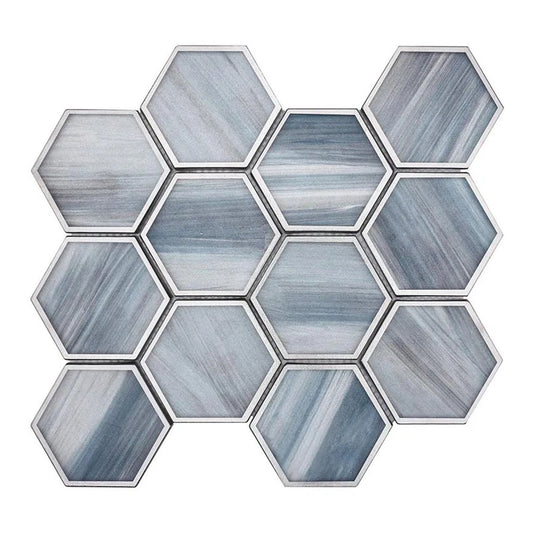 Solace 10.5 in. x 9 in. Matte Light Frost Blue Glass Mosaic Hexagon Wall and Floor Tile (3.28 sq ft/case) - 5 Pack