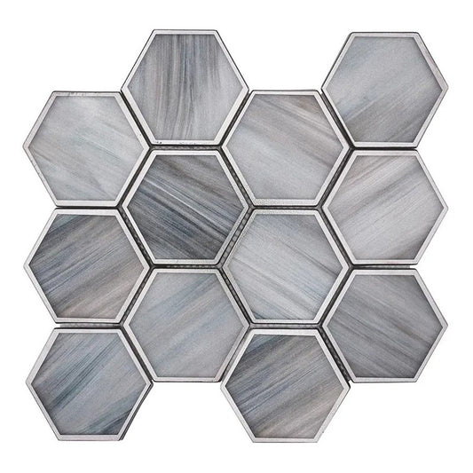 Solace 10.5 in. x 9 in. Matte Silver Stormy Gray Glass Mosaic Hexagon Wall and Floor Tile (3.28 sq ft/case) - 5 Pack