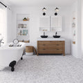Grey 12x12 matte square honed marble mosaic tile installed on bathroom floor