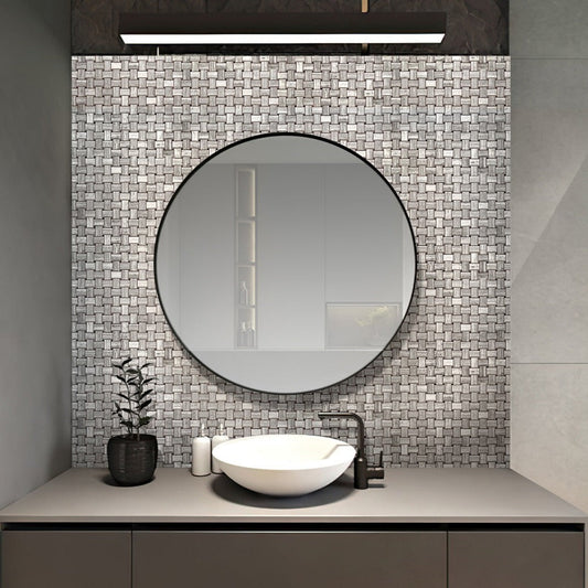 Wooden Gray 12x12 Polished Basketweave Marble Mosaic Tile (5 pack, 4.83 sq ft/case) - Sample