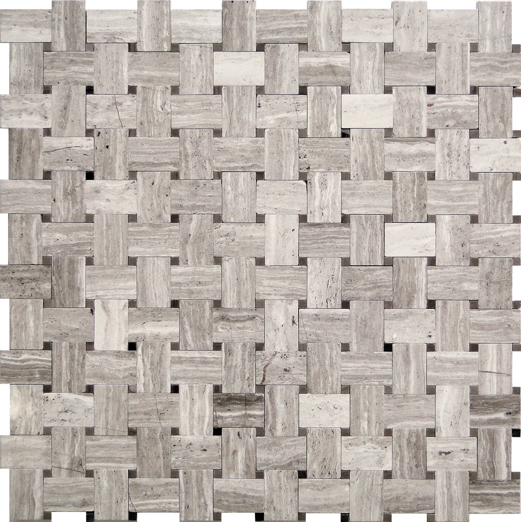 Wooden Gray 12x12 Polished Basketweave Marble Mosaic Tile (5 pack, 4.83 sq ft/case) - Sample