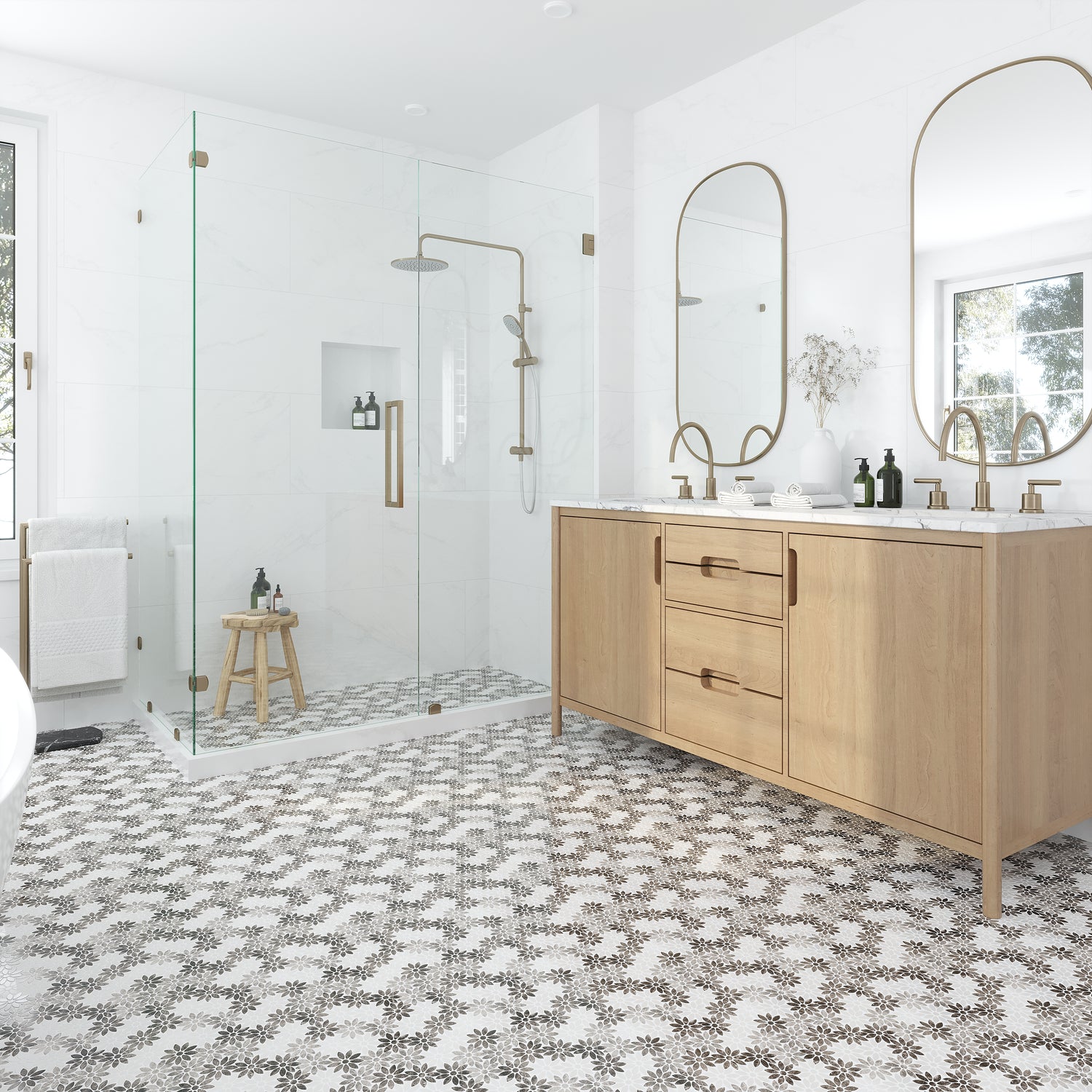 Eastern Brown White 11x12 Polished Multi-shaped Marble Mosaic Tile (5 pack, 4.46 sq ft/case)