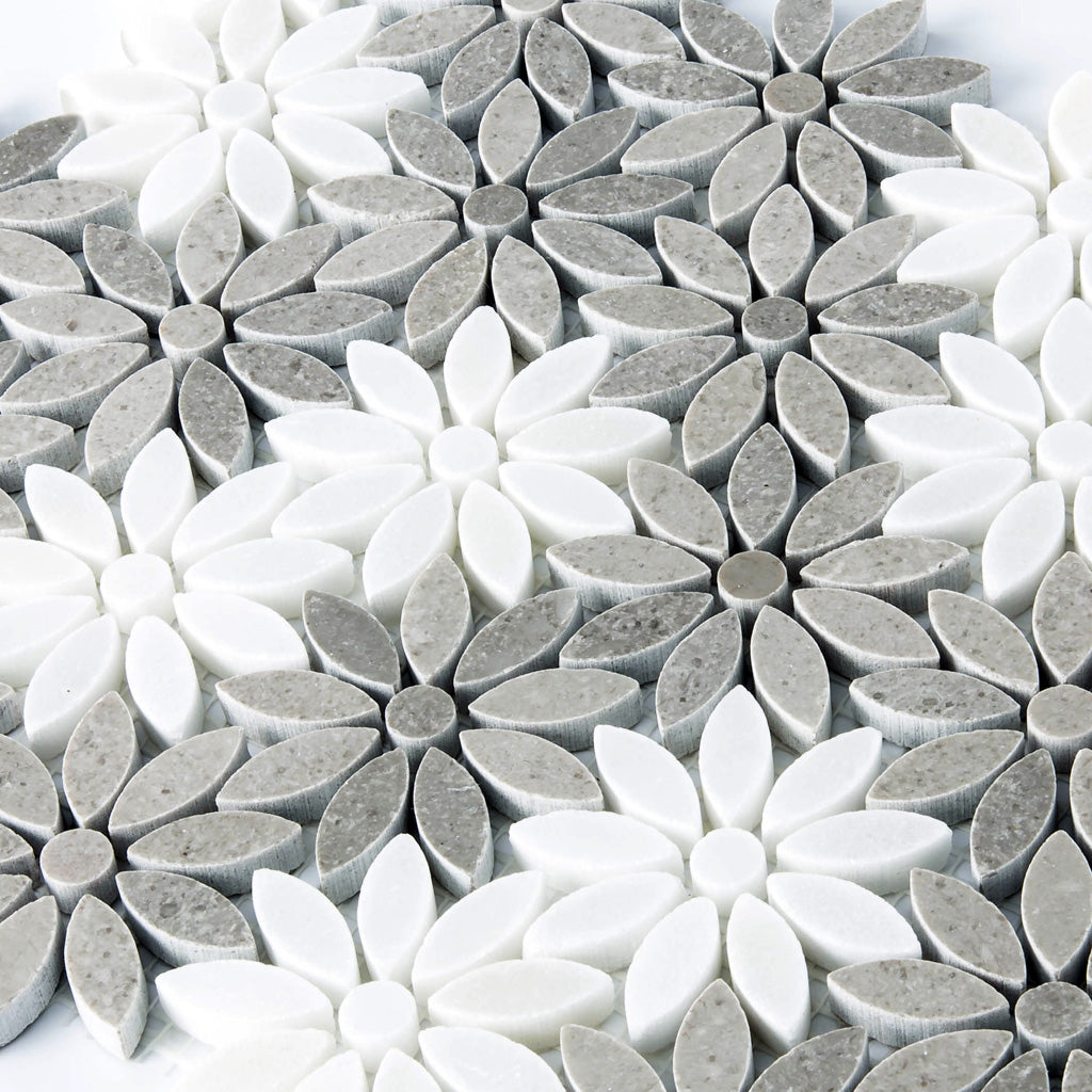 Gray and White Floral Polished Tile