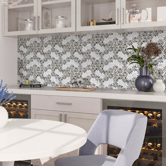 Gray White 11x12 Multi-shaped Polished Marble Mosaic Tile (5 pack, 4.46 sq ft/case) - Sample