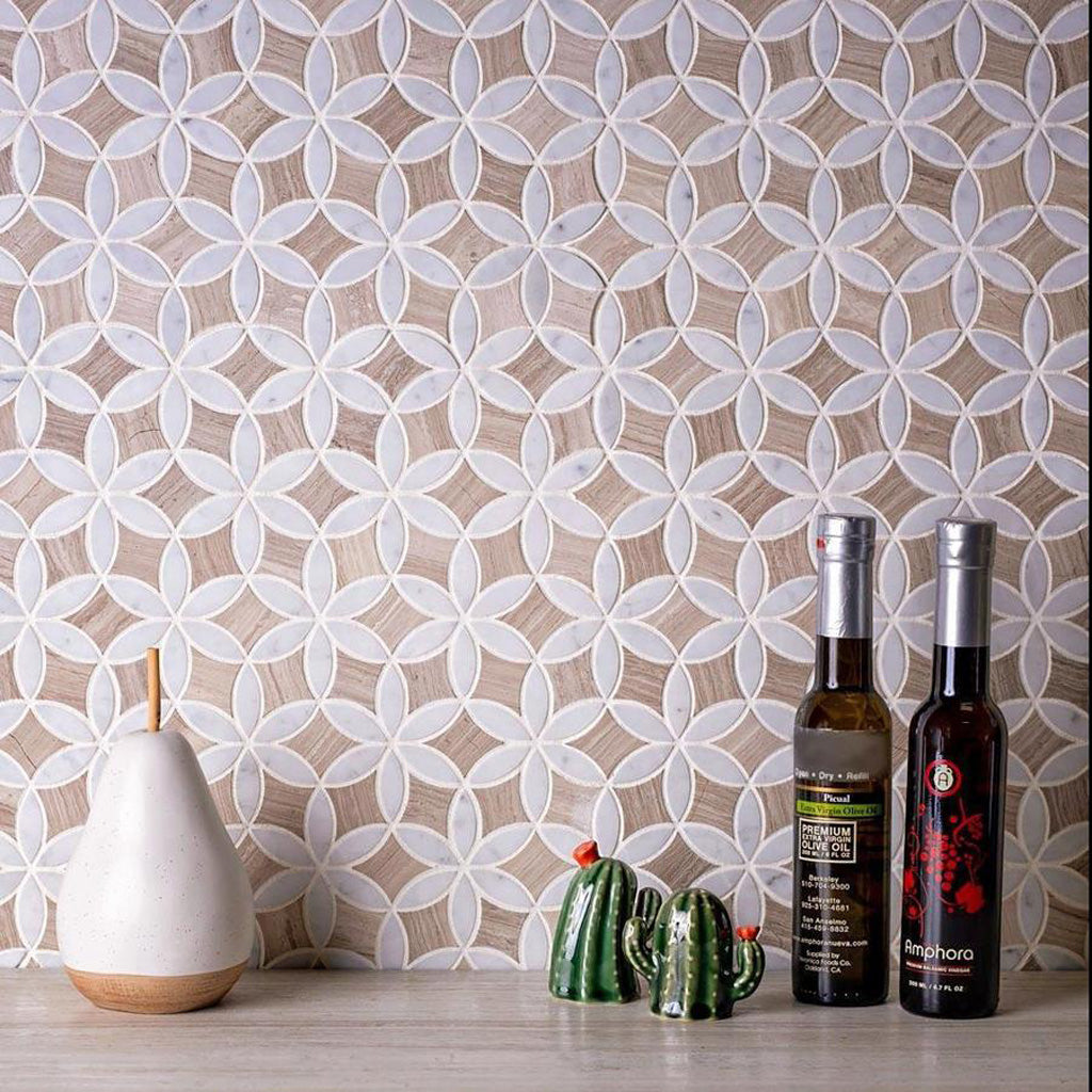 Beige 12x15 Polished Multi-shaped Marble Mosaic Tile (5 pack, 6.175 sq ft/case) - Sample