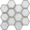 Sample - Bianco Carrara, Wooden Grey 12x14 Polished Hexagon Marble Mosaic Tile (5 pack, 5.48 sq ft/case)