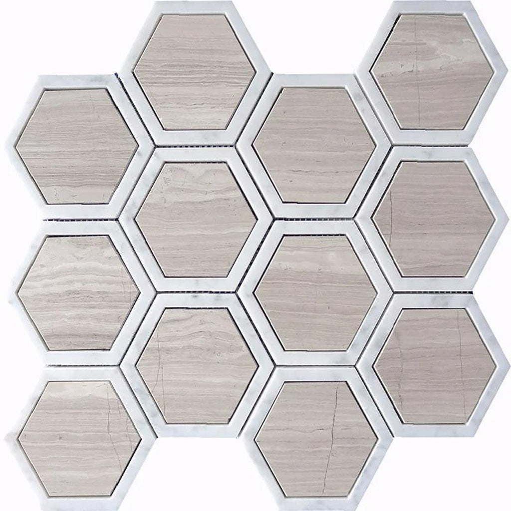 White and Beige Hexagon Tile