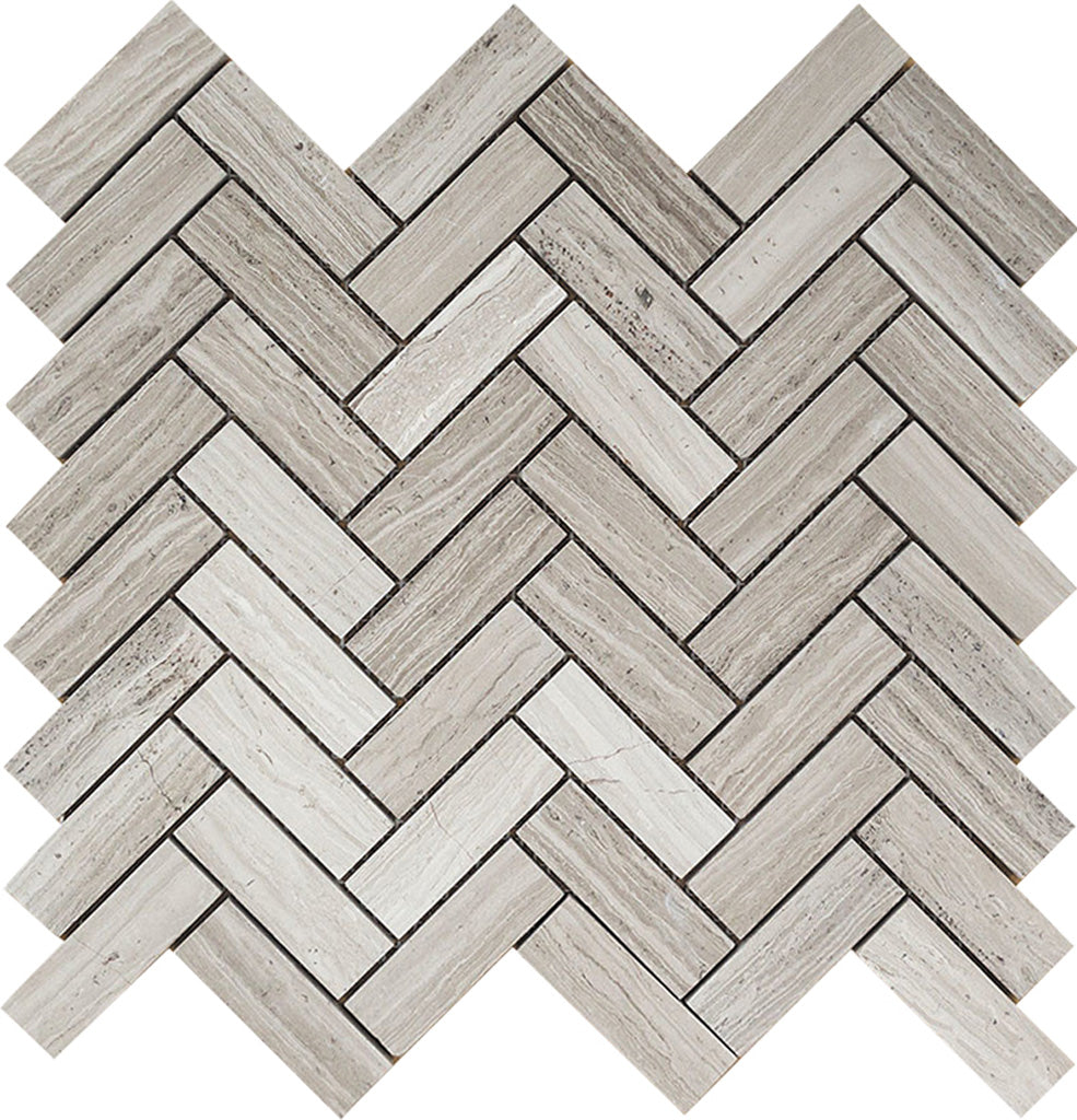 12x13 Wooden Gray Herringbone Marble Mosaic Tile