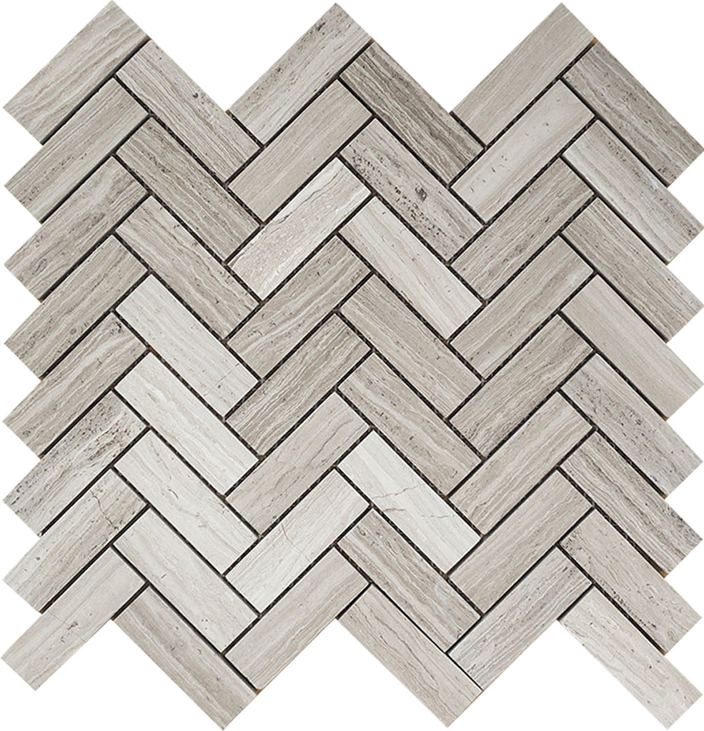 Wooden Gray 12x12 Polished Herringbone Marble Mosaic Tile (5 pack, 5.29 sq ft/case) - Sample