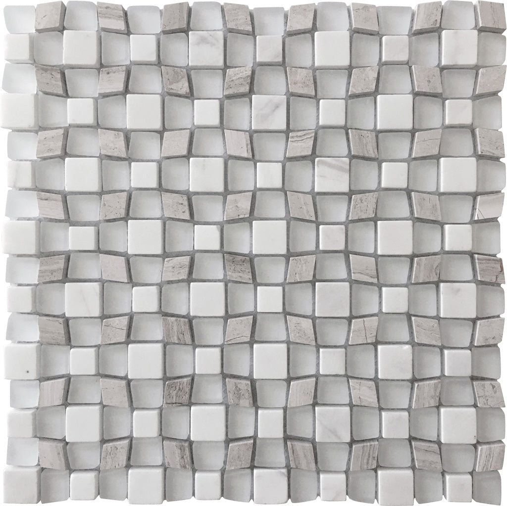 11x11 Gray Wooden Polished Marble Mosaic Tile 