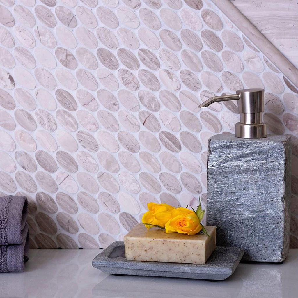 Beige 11x12 Polished Oval Marble Mosaic Tile (5 pack, 4.51 sq ft/case) - Sample