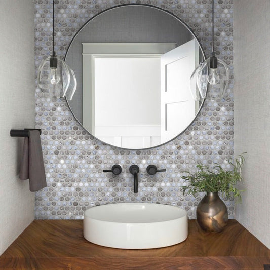 Gray White 11x12 Polished Penny Round Marble Mosaic Tile (5 pack, 4.83 sq ft/case) - Sample
