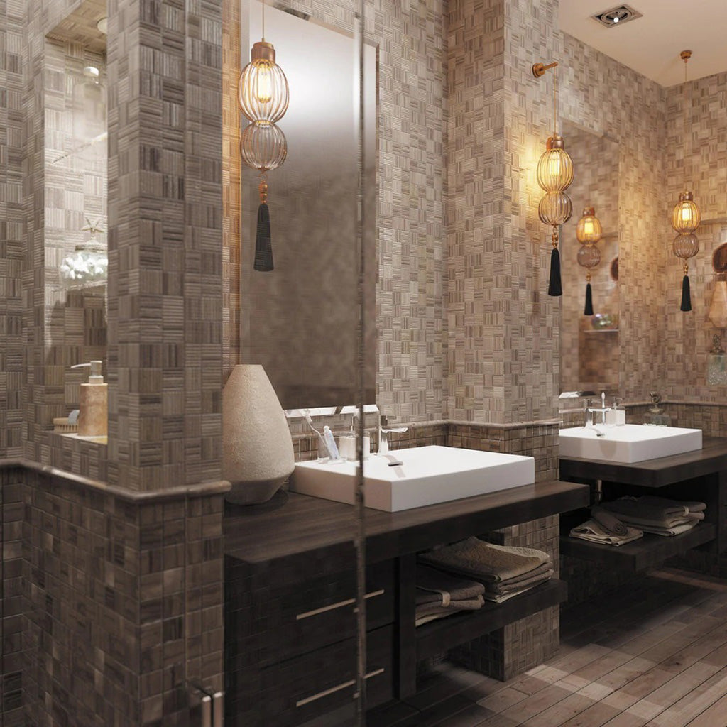 Beige 12x12 Polished Sticks Wooden Grey Light Dark Mosaic Tile (5 pack, 5 sq ft/case) - Sample