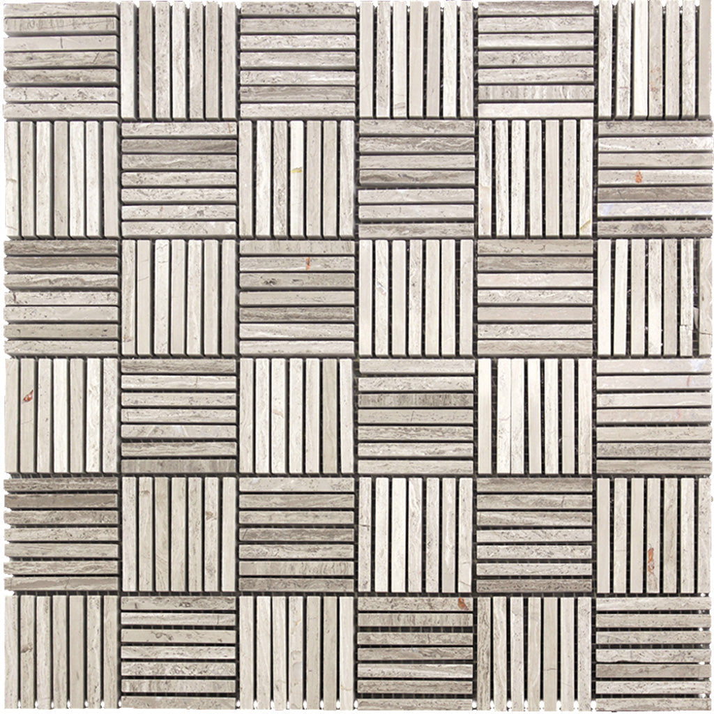 Beige 12x12 Polished Sticks Wooden Grey Light Dark Mosaic Tile (5 pack, 5 sq ft/case) - Sample