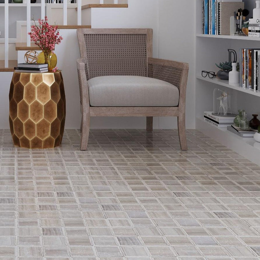12x12 Gray Square Polished Marble Mosaic Tile