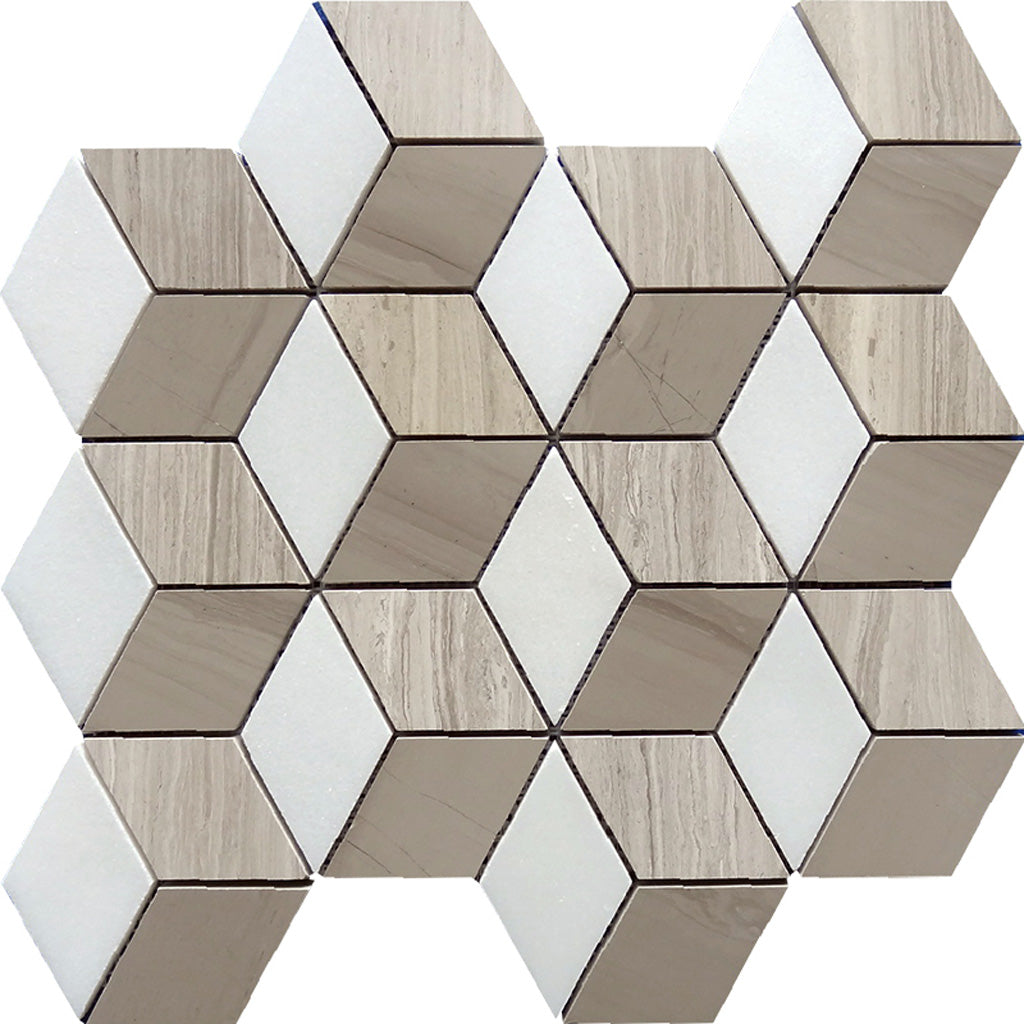 12x13 Beige Cube Polished Marble Mosaic Tile 